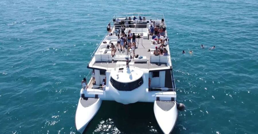Valencia: Catamaran Cruise, Paella Lunch and Swim Stop - The lunch setup: salad, chicken paella, fruit, and your 1 drink